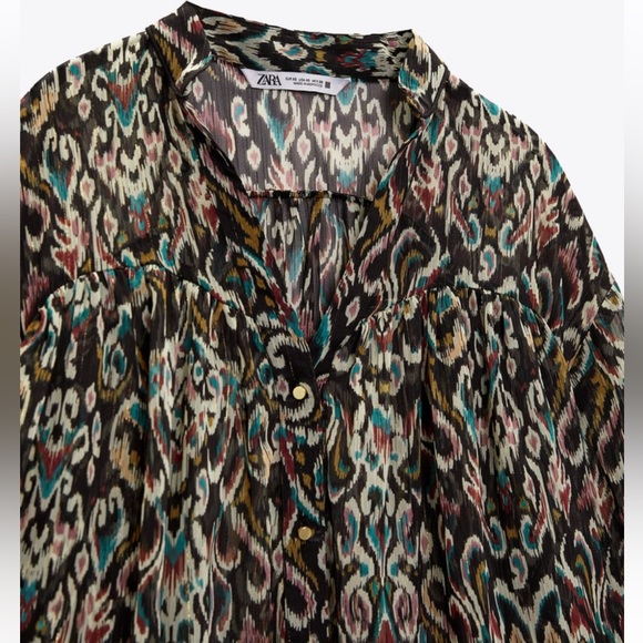 ZARA PRINTED SHIRT WITH METALLIC THREAD SIZE M NWT - Picture 6 of 7